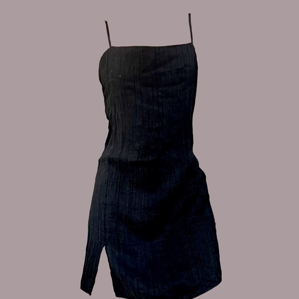 Zara black slip crinkle mini dress